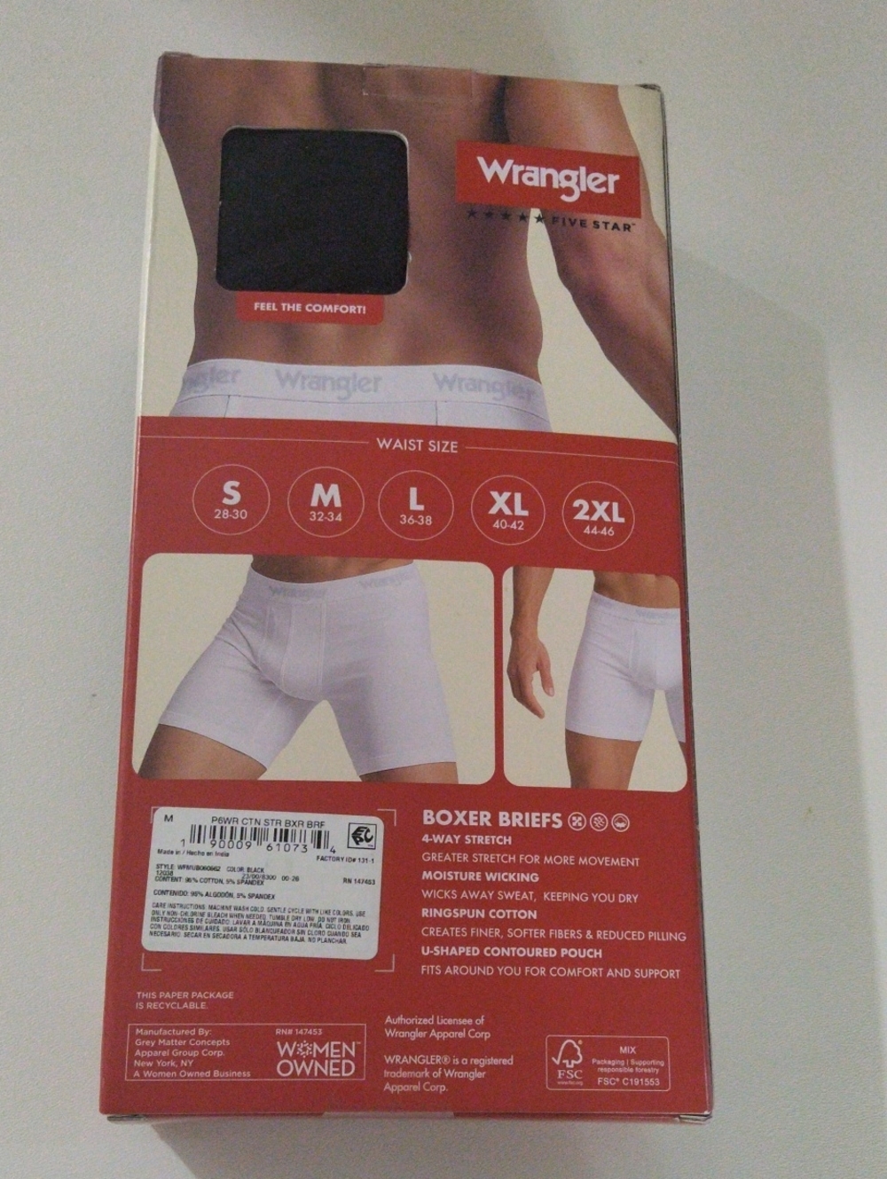 Wrangler Cotton Stretch Boxer Briefs - White Size M 32-34 - Picture 2 of 3